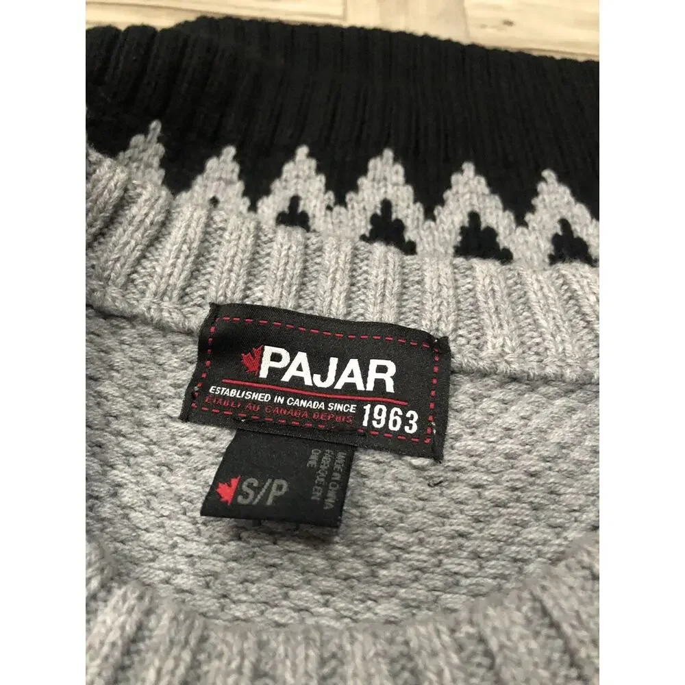 Pajar Sweater Mens Small Fair Isle Gray Pullover Knit Sweatshirt Long Sleeve N59